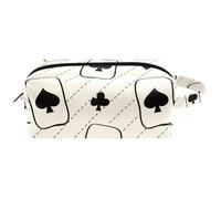 Trousse da viaggio per cosmetici da donna, in pelle e microfibra, pratica borsa organizer con cerniera, carte da gioco nere, Multi, 8.2x3.1x3.5 in/21x8x9 cm, Beauty case