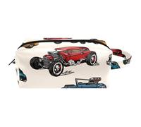 Trousse da viaggio per cosmetici da donna, in pelle e microfibra, pratica borsa organizer con cerniera, motivo: American Muscle Cars vintage, Multi, 8.2x3.1x3.5 in/21x8x9 cm, Beauty case