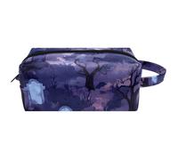 Trousse da viaggio per cosmetici, da donna, in pelle e microfibra, pratica borsa organizer con cerniera, per Halloween e tombe morte, albero morto, Multi, 8.2x3.1x3.5 in/21x8x9 cm, Beauty case