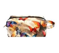 Trousse da viaggio per cosmetici da donna, in pelle e microfibra, pratica borsa organizer con cerniera, farfalla nella luce, Multi, 8.2x3.1x3.5 in/21x8x9 cm, Beauty case