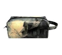 Trousse da viaggio per cosmetici da donna, in pelle e microfibra, pratica borsa organizer con cerniera, motivo corvo, casa abbandonata, albero morto, Multi, 8.2x3.1x3.5 in/21x8x9 cm, Beauty case