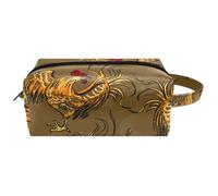 Trousse da viaggio per cosmetici da donna, in pelle e microfibra, pratica borsa organizer con cerniera, motivo gallo furioso, Multi, 8.2x3.1x3.5 in/21x8x9 cm, Beauty case
