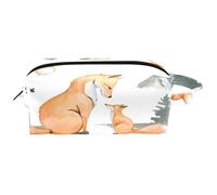 Trousse da viaggio per cosmetici da donna, in pelle e microfibra, pratica borsa organizer con cerniera, motivo volpe e cucciolo di acquerello, Multi, 8.2x3.1x3.5 in/21x8x9 cm, Beauty case