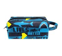 Trousse da viaggio per cosmetici da donna, in pelle e microfibra, pratica borsa organizer con cerniera, motivo squalo grunge pericoloso, Multi, 8.2x3.1x3.5 in/21x8x9 cm, Beauty case