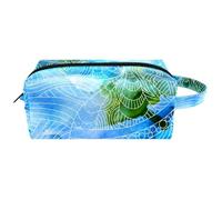 Trousse da viaggio per cosmetici da donna, in pelle e microfibra, pratica borsa organizer con cerniera, motivo acquerello blu Zen Art, Multi, 8.2x3.1x3.5 in/21x8x9 cm, Beauty case