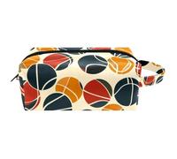 Trousse da viaggio per cosmetici da donna, in pelle e microfibra, pratica borsa organizer con cerniera, motivo basket, Multi, 8.2x3.1x3.5 in/21x8x9 cm, Beauty case