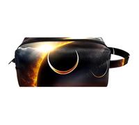 Trousse da viaggio per cosmetici da donna, in pelle e microfibra, pratica borsa organizer con cerniera, motivo eclissi solare spettacolare, Multi, 8.2x3.1x3.5 in/21x8x9 cm, Beauty case
