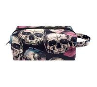 Trousse da viaggio per cosmetici da donna, in pelle e microfibra, pratica borsa organizer con cerniera, teschi morti colorati, Multi, 8.2x3.1x3.5 in/21x8x9 cm, Beauty case