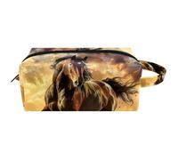 Trousse da viaggio per cosmetici da donna, in pelle e microfibra, pratica borsa organizer con cerniera, un cavallo nel deserto, Multi, 8.2x3.1x3.5 in/21x8x9 cm, Beauty case