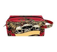 Trousse da viaggio per cosmetici da donna, in pelle e microfibra, pratica borsa organizer con cerniera, tre teschi con ala sul grunge, Multi, 8.2x3.1x3.5 in/21x8x9 cm, Beauty case