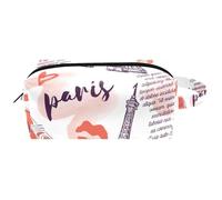 Trousse da viaggio per cosmetici da donna, in pelle e microfibra, pratica borsa organizer con cerniera, torre Eiffel, baci e cuori, Multi, 8.2x3.1x3.5 in/21x8x9 cm, Beauty case