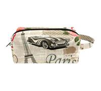 Trousse da viaggio per cosmetici da donna, in pelle e microfibra, pratica borsa organizer con cerniera, Torre di Parigi, auto, bicicletta, rosa, Multi, 8.2x3.1x3.5 in/21x8x9 cm, Beauty case