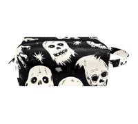 Trousse da viaggio per cosmetici, da donna, in pelle e microfibra, pratica borsa organizer con cerniera, mani zombie, teschi, ragni, Multi, 8.2x3.1x3.5 in/21x8x9 cm, Beauty case