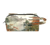 Trousse da viaggio per cosmetici da donna, in pelle e microfibra, pratica borsa organizer con cerniera, templi in montagna, Multi, 8.2x3.1x3.5 in/21x8x9 cm, Beauty case