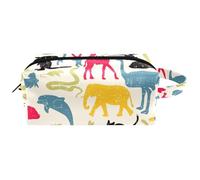 Trousse da viaggio per cosmetici da donna, in pelle e microfibra, pratica borsa organizer con cerniera, sagoma di animali dello zoo, Multi, 8.2x3.1x3.5 in/21x8x9 cm, Beauty case