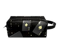 Trousse da viaggio per cosmetici da donna, in pelle e microfibra, pratica borsa organizer con cerniera, carte da poker nere e oro, Multi, 8.2x3.1x3.5 in/21x8x9 cm, Beauty case