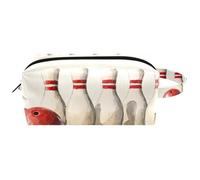 Trousse da viaggio per cosmetici da donna, in pelle e microfibra, pratica borsa organizer con cerniera, spille da bowling ad acquerello e palla, Multi, 8.2x3.1x3.5 in/21x8x9 cm, Beauty case