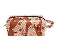 Trousse da viaggio per cosmetici da donna, in pelle e microfibra, pratica borsa organizer con cerniera, fantasmi floreali per Halloween, Multi, 8.2x3.1x3.5 in/21x8x9 cm, Beauty case