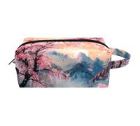 Trousse da viaggio per cosmetici da donna, in pelle e microfibra, pratica borsa organizer con cerniera, Cherry Bridge Lake Mountain, Multi, 8.2x3.1x3.5 in/21x8x9 cm, Beauty case