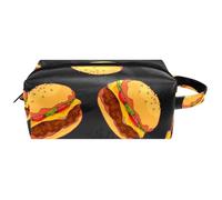 Trousse da viaggio per cosmetici da donna, in pelle e microfibra, pratica borsa organizer con cerniera, hamburger con ketchup di manzo, Multi, 8.2x3.1x3.5 in/21x8x9 cm, Beauty case
