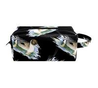 Trousse da viaggio per cosmetici da donna, in pelle e microfibra, pratica borsa organizer con cerniera, anatra selvatica su sfondo nero, Multi, 8.2x3.1x3.5 in/21x8x9 cm, Beauty case