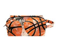 Trousse da viaggio per cosmetici da donna, in pelle e microfibra, pratica borsa organizer con cerniera, quattro palloni da basket, Multi, 8.2x3.1x3.5 in/21x8x9 cm, Beauty case