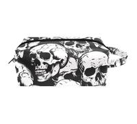 Trousse da viaggio per cosmetici da donna, in pelle e microfibra, pratica borsa organizer con cerniera, teschi morti su sfondo nero, Multi, 8.2x3.1x3.5 in/21x8x9 cm, Beauty case