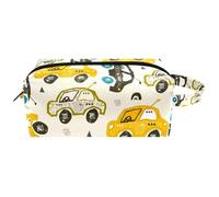 Trousse da viaggio per cosmetici, da donna, in pelle e microfibra, pratica borsa organizer con cerniera, motivo: auto disegnate a mano sulla strada, Multi, 8.2x3.1x3.5 in/21x8x9 cm, Beauty case