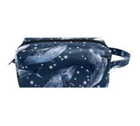 Trousse da viaggio per cosmetici da donna, in pelle e microfibra, pratica borsa organizer con cerniera, balena nel cielo stellato, Multi, 8.2x3.1x3.5 in/21x8x9 cm, Beauty case