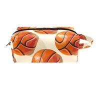 Trousse da viaggio per cosmetici da donna, in pelle e microfibra, pratica borsa organizer con cerniera, palloni da basket, Multi, 8.2x3.1x3.5 in/21x8x9 cm, Beauty case