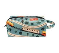 Trousse da viaggio per cosmetici da donna, in pelle e microfibra, pratica borsa organizer con cerniera, treno in campagna, Multi, 8.2x3.1x3.5 in/21x8x9 cm, Beauty case