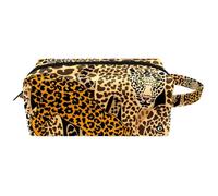 Trousse da viaggio per cosmetici da donna, in pelle e microfibra, pratica borsa organizer con cerniera, leopardi e giaguaro, Multi, 8.2x3.1x3.5 in/21x8x9 cm, Beauty case