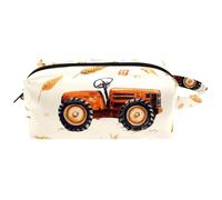 Trousse da viaggio per cosmetici da donna, in pelle e microfibra, pratica borsa organizer con cerniera, mazzo di grano agricolo e trattori, Multi, 8.2x3.1x3.5 in/21x8x9 cm, Beauty case