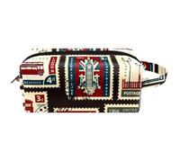 Trousse da viaggio per cosmetici da donna, in pelle e microfibra, pratica borsa organizer con cerniera, motivo: Union Jack Big Ben London Francobolli, Multi, 8.2x3.1x3.5 in/21x8x9 cm, Beauty case