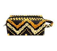 Trousse da viaggio per cosmetici da donna, in pelle e microfibra, pratica borsa organizer con cerniera, motivo tribale degli indiani d'America, Multi, 8.2x3.1x3.5 in/21x8x9 cm, Beauty case