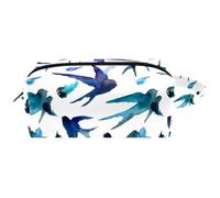Trousse da viaggio per cosmetici da donna, in pelle e microfibra, pratica borsa organizer con cerniera, rondini e piume ad acquerello, Multi, 8.2x3.1x3.5 in/21x8x9 cm, Beauty case