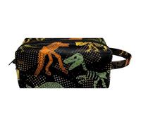 Trousse da viaggio per cosmetici da donna, in pelle e microfibra, pratica custodia organizer con cerniera, motivo tirannosauro, dinosauro, scheletro, osso, Multi, 8.2x3.1x3.5 in/21x8x9 cm, Beauty case
