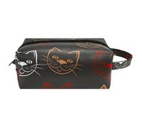 Trousse da viaggio per cosmetici da donna, in pelle e microfibra, pratica tasca organizer con cerniera, motivo: muso di gatto in stile cartone animato bianco, rosso, arancione, Multi, 8.2x3.1x3.5