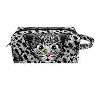 Trousse da viaggio per cosmetici da donna, in pelle e microfibra, pratica tasca organizer con cerniera, simpatico cucciolo di leopardo, Multi, 8.2x3.1x3.5 in/21x8x9 cm, Beauty case