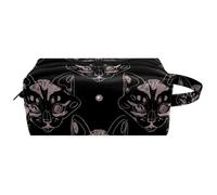 Trousse da viaggio per cosmetici da donna, in pelle e microfibra, pratica tasca organizer con cerniera, sagome di volti di gatto, Multi, 8.2x3.1x3.5 in/21x8x9 cm, Beauty case