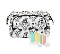Trousse da viaggio per cosmetici da viaggio in bianco e nero con motivo circo e clown