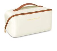 Trousse da viaggio per cosmetici, impermeabile, con scomparto per pennelli e specchio, organizer portatile per strumenti da parrucchiere, grande capacità, bianco, casual