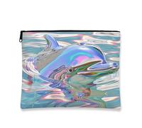 Trousse da viaggio per cosmetici iridescente, moderna e artistica, da donna, organizer portatile con cerniera, borsa da toilette regalo da spiaggia, Iridescente., 7x9 Inch, Delfino