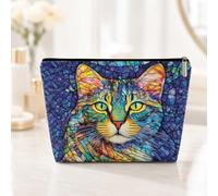 Trousse da viaggio per trucchi a forma di gatto, foderata con grazioso gatto, idea regalo di compleanno per donne e amanti, viaggi e spiaggia