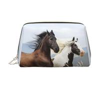 Trousse da viaggio per trucchi con cavalli che corrono, borsa da viaggio con scomparti, borsa da toilette portatile per donne, Oro, One Size