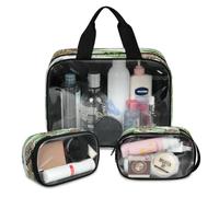 Trousse da viaggio per trucchi con leopardi, foglie di palma, per donne e uomini, con leopardi, traslucide, 3 pezzi, grande, per doccia, articoli da toeletta e articoli da toeletta, Colore, L,