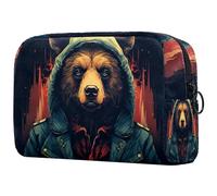 Trousse da viaggio per trucchi, con motivo retrò di orso, con motivo di gentiluomini, organizer per trucchi, borsa da donna per articoli da toeletta accessori, Multi, 18.5x7.5x13cm/7.3x3x5.1in, Art