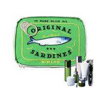 Trousse da viaggio per trucchi con sardine in scatola, 15,5 x 11 x 4,5 cm, borsa per cosmetici in stile sardine in scatola, borsa estetica per la cura della pelle, ombretto, shampoo, Verde, Refer to