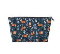 Trousse da viaggio per trucchi con volpi giocose, blu foresta, trousse da viaggio per cosmetici, borsa per il trucco da donna, organizer per trucchi in pelle, graziosa custodia per il trucco, Oro