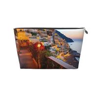 Trousse da viaggio per trucchi da donna, grande, con scritta Positano Seaside Sunset Organizer per articoli da toeletta con cerniera, Argento, Taglia unica, Astuccio per trucchi